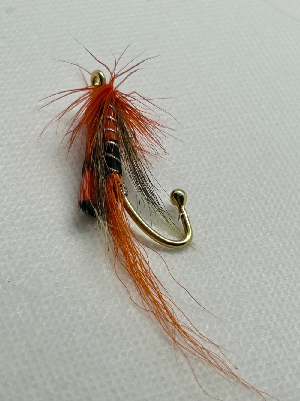 Orange/Black/Gold Fishhook and Feather Brooch